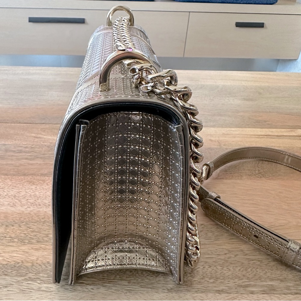 Dior Light Gold-tone Metallic Patent Leather Micro Cannage Medium Shoulder Bag - Picture 11 of 17